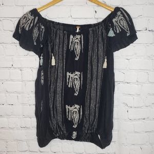 Free People Embroidered Tassel Top Medium